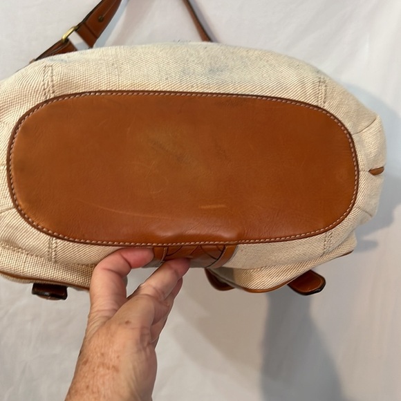 Cole Haan Vintage Stylish Tan Leather Cream Canvas Women's Bag Satchel Weekender - Picture 6 of 7